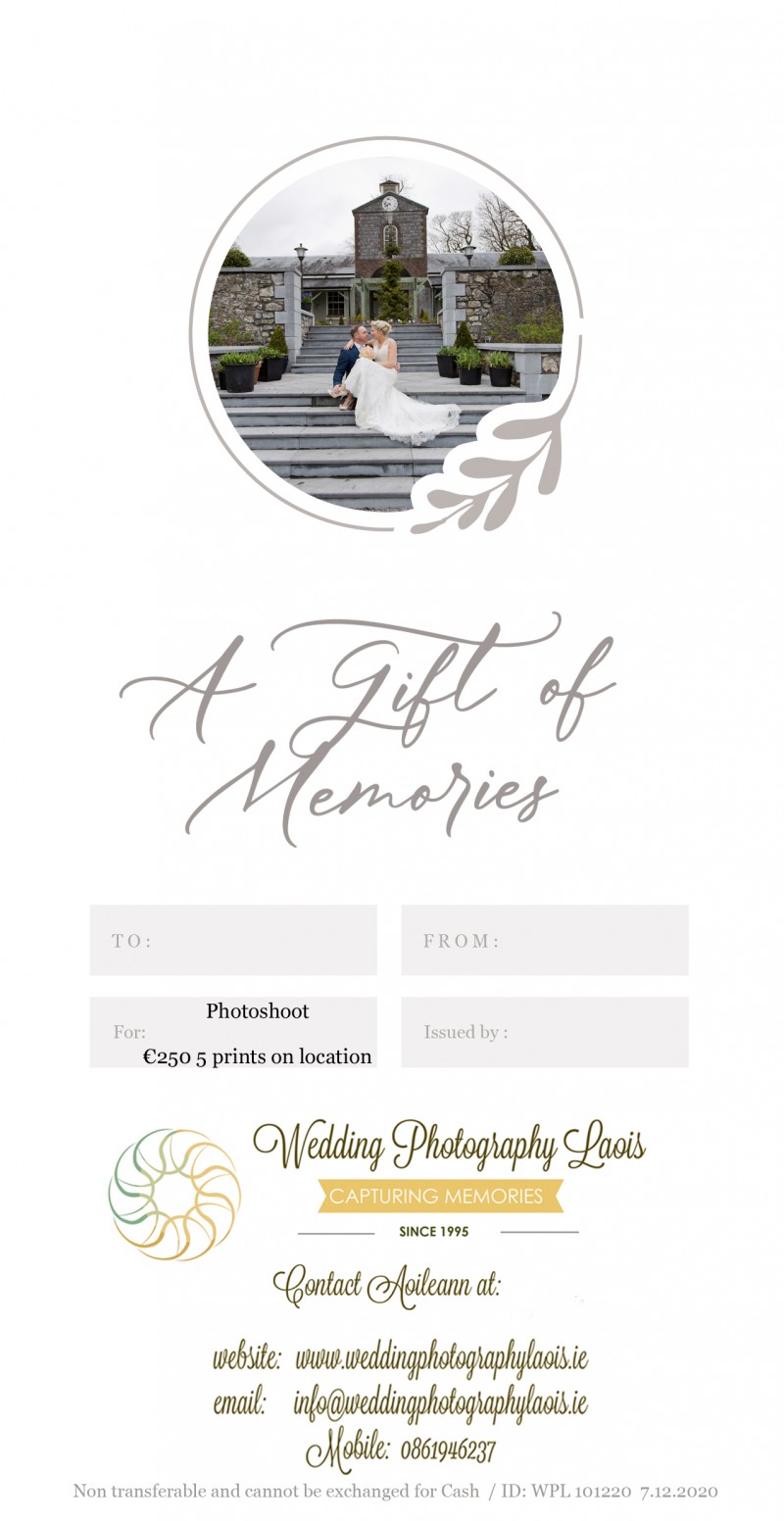 Photoshoot Gift Vouchers from Wedding Photography Laois, the perfect Christmas Gift, Covid friendly voucher gifts from  by Aoileann Nic Dhonnacha, Portlaoise Laois, Photographer Carlow, Kilkenny, Kildare, Ireland